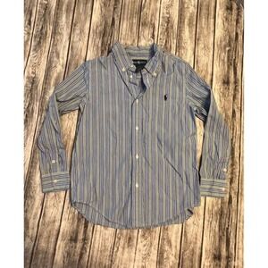 Boys Ralph Lauren blue yellow white striped long sleeve‎ Button Up size 7